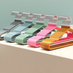 [Eqrbtl] Clothes Hanger Hanger With Grooves For Airing Children Adult Metal Simple Thick Non-slip Dip Plastic Coat Hanger Blue Green