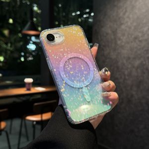 For iPhone16 E Case Transparent Gradient Color for Magsafe Cases for iPhone 16e SE4 Luxury Aurora Laser Charging Cover