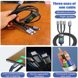 3 In 1 Data Cable/Fast Charging Data Cable/Transparent Light Up Data Cable/Bright White Night Light/Phone Charging/Home Office Car Gaming