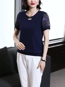 Summer Korean Style Plus Size Women Round Neck Short Sleeve Chiffon Loose Casual Blouse