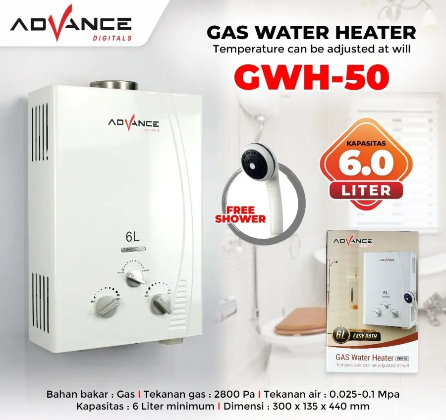 Water Heater Gas Advance GWH-50 Pemanas Air Kapasitas Liter Free