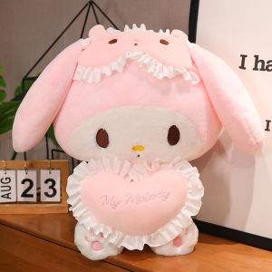 JOJO CASTLE New Sanrio Plush Cartoon Kuromi My Melody with Heart 25/35/45/65cm Soft Doll Cute Hug Sanrio Plushie Toys For Children Surprise Gift 库洛米 美乐蒂