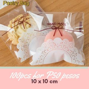 (100pcs) 10x10 CM Hand Made Lace Design Candy Cookie Plastic Self-seal Plastic Candy Snack Storage Pouch  exquisite handmade lace pattern. Convenient self-seal closure keeps cookies candies and pastries fresh ideal for homemade dessert packaging