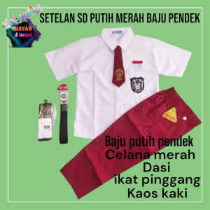 SETELAN SD PUTIH MERAH LENGAN PENDEK ANAK LAKI LAKI 6-13THN