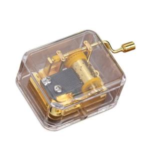 Hand Crank Music Box in Clear Acrylic Shell with Beautiful Classical Melodies Mini Musical Box Decors for Desk Display