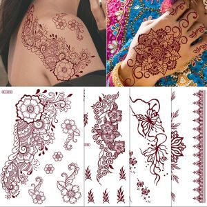 OOC Water Transfer Decals Henna Tattoo Stickers Red Mehndi Stickers Fake Tattoo for Women Red Henna Tattoo Decals Fashion Lace Tattoo Temporary Tattoo Women/Lady