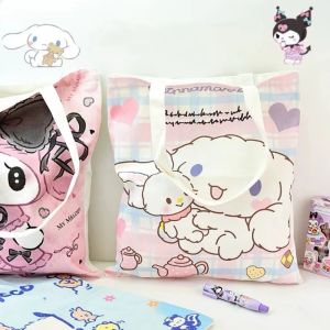 Sanrio Student Canvas Tuition Tote Bag Canvas Handbag Cinnamoroll Kuromi Melody Shoulder School Bag