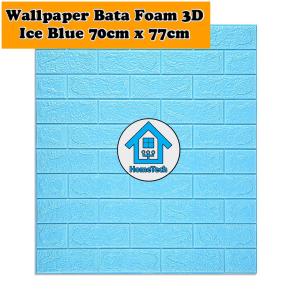 HT Wallpaper Sticker Foam Bata 3D Biru Muda Ice Blue Premium Wall Paper Stiker Dinding