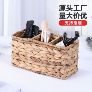 MADEWITH 24X10.5X12cm Cosmetics Storage Basket Water Hyacinth 3 Sections Rectangular Woven Basket Durable Sundry Organizer Shelf Baskets for Bathroom and Desktop
