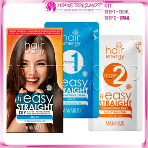 (KIT) MAKARIZO Easy Straight 120ml X2 STEP Hair Energy Pelurus Rambut Smothing Rebonding Mild Strong