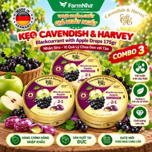 (Combo 3) Kẹo trái cây Cavendish & Harvey vị BLACKCURRANT WITH APPLE FILLING 175gr Nhân Siro