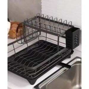 Kệ Để Chén Bát Đĩa Thép Carbon/Kệ Để Đồ Nhà Bếp Kệ Để Đồ Nhà Bếp 2 Tầng Thông Minh Có Khay Hứng Nước Đa Năng