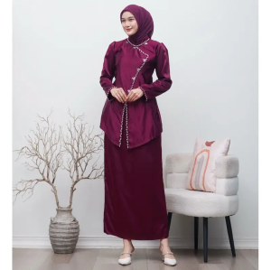 One Set Wisuda Alea Baju Kurung Melayu Polos Satin Dress Kondangan Payet Mewah Wisuda Lamaran