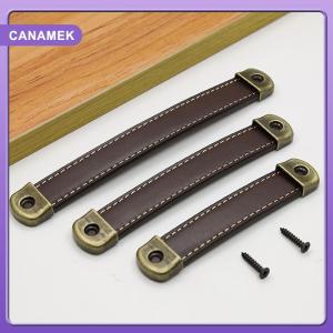 【CANAMEK】 Furniture Handles Cowhide Wardrobe Drawer Door Pull Leather Kitchen Cabinet Handles Hardware Door Handle