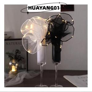 HUAYANG01 [HOT FASHION] 1Pcs LED Flower Wrapping Paper With Lights Lace Mesh Wave Yarn Florist Bouquet Packaging Decoration Wedding Birthday Gifts