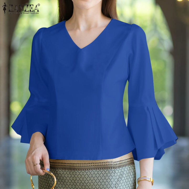ZANZEA Korean Style Women Street Fashion Flare 3/4 Sleeve Blouses