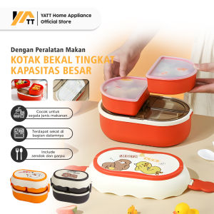 YATT Kotak Bekal Awet Dan Kokoh / Lunch Box Set Cutlery Bear Duck 1700ML BPA FREE Anti Bocor