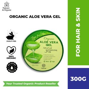MULTIPURPOSE Organic Aloe Vera Gel Suitable for Hair and Skin 300G with Essential Oils for Aromatherapy by Natureal Organic For Sunburn Relief