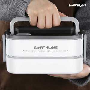 Kotak Makan Lunch Box Double Layer Stainless Steel Free Sendok Ukuran Isi 1.4 Liter Grid 4 | Tempat Makanan Kotak Bekal Nasi Buah Sayur Lauk Serbaguna Bahan Berkualitas Kuat Awet Dua Susun | Kotak Makan Bento 2 Tingkat Susun Anti Tumpah | TaffHOME-J274