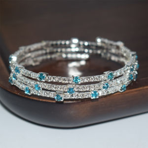Cross-border European and American fashion jewelry in gold and silver colors 3/5 Drilled open bangle multi-row wrap-around bracelet prong-set diamond bracelet