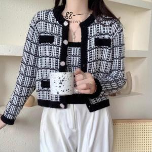 fv88 - One Set Tanktop Cardigan Outer Wanita Lengan Panjang Korea Knitwear Premium All Size fit to L