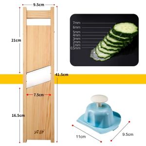 Konco Wooden Vegetables Cutter manual lemon slicer 0.5-7mm Slicer for PotatoTomato Onion Cabbage Shredder Chip Fruit Chopper with hand protector
