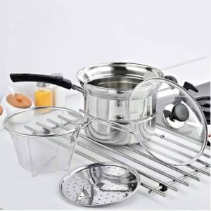 Stainless Steel Pasta Pot Cooking Noodle Pot Multi-purpose Soup Pan Steamer Fryer Pasta Home Induction Cooker