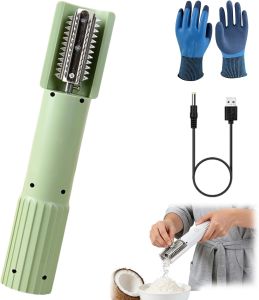 Electric Coconut Grater Stainless Steel Handheld Coconut Grater Electric Wireless Anti-Splash Rotating Kitchen Grater for Coconuts and Fish Scales (Black)