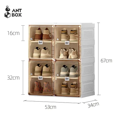 ANTBOX Rak Sepatu Susun Serbaguna Ukuran 8 Sepatu Rak Sepatu Transparan Kekinian Bebas Instalasi