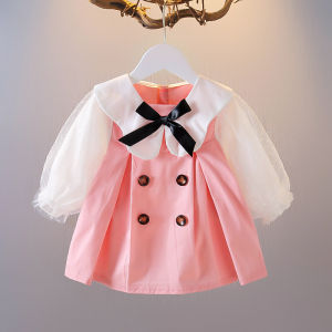 JOJOS ADVENTURE Baby girl dress Spring and Autumn Western style child little girl First birthday dress Girl Princess dress Autumn 0-4 years old Beige/pink