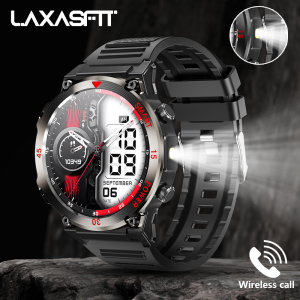 LAXASFIT 2025 New Rugged Military Smart Watch Mens Heart Rate Flashlight Outdoor Sports Tracker Bluetooth Talk Smart Watch