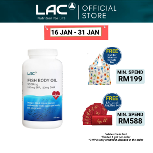 [Expiry Jun 2028] LAC Fish Body Oil 1000mg (180 Softgels) for Blood Pressure Cholesterol Memory and Brain Health