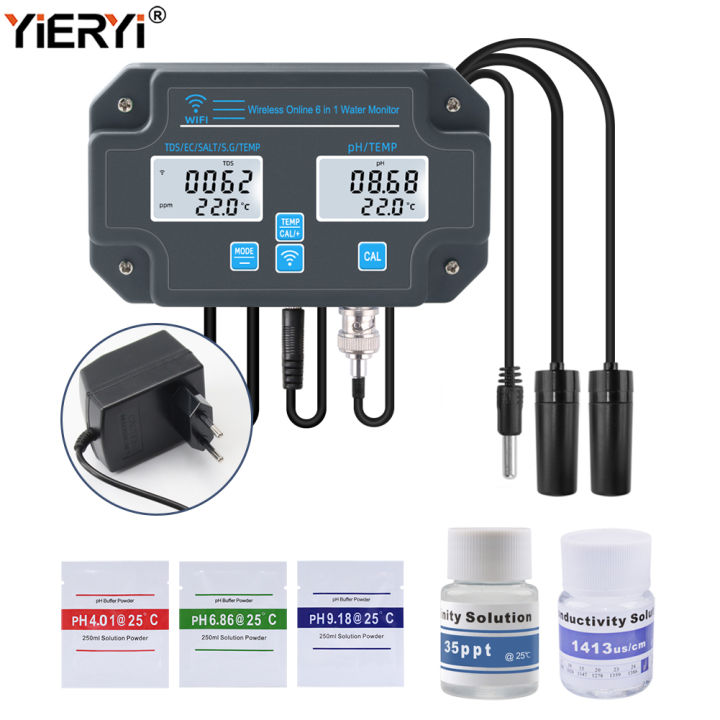 YIERYI 6in1 WiFi PH Meter PH/EC/TDS/Salinity/S.G/Temp Meter Water