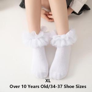 White Kids Dance Socks Cotton Lace Ruffled Princess Socks For Girls 7-12 Years Latin Dance Party