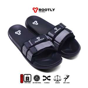 Rootly - Sandal Selop Velcro Pria Webing Terbaru Full Black