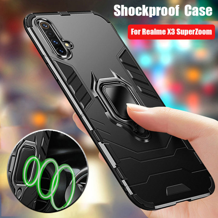 Ring Kickstand Shockproof Magnetic Hybrid Silicone Cover For