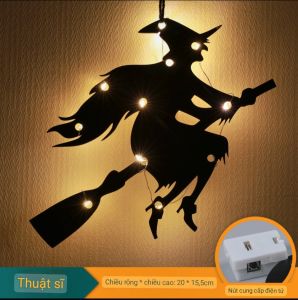 Đèn treo phát sáng nhện bí ngô phù thủy trang trí Halloween nhựa mica đen