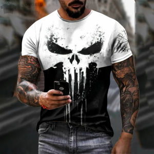 Tshirts for Men 3D Print Military Patriotic Skull O-Neck Oversized T-Shirt Sportswear Mens T-Shirts