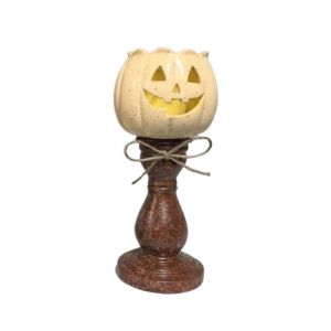 BLACKON Vintage Style Pumpkin Candle Holder with Light Antique Finish with Bow Tealight Candle Holder Lamp Seasonal Decor Warm LED Halloween Pumpkin Lamp Farmhouse Decor