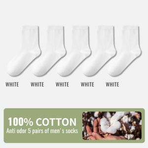 MiiOW 100% Pure Cotton Socks Men Business Dress White Black Long Sock Deodorant Antibacterial Sports Sock Running Plus Size Sock