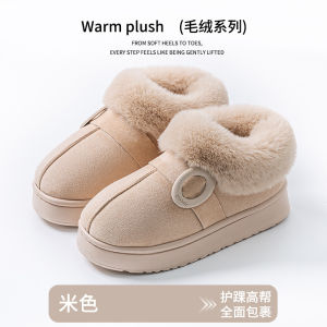 Free Shipping WomenS Round-Toe Cotton Slippers For Autumn And Winter Indoor Home Use Fleece-Lined Warm Thickened Postpartum Slippers Plush Snow Boots