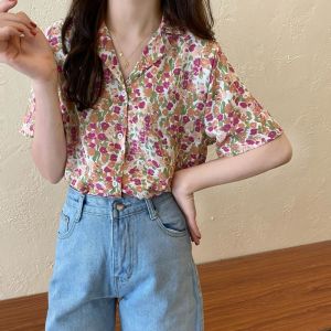 เสื้อเชิ้ตผู้หญิง ลายดอกไม้ ชีฟอง เนื้อผ้าดี เส้นและวินเทจมาก 99002