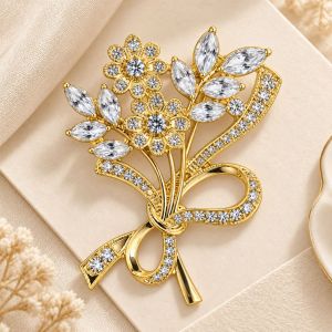 Trâm cài áo bó hoa lúa mì pha lê thiết kế hoa lá nơ đính đá lấp lánh ghim cài áo chống lộ phụ kiện thanh lịch cho nữ