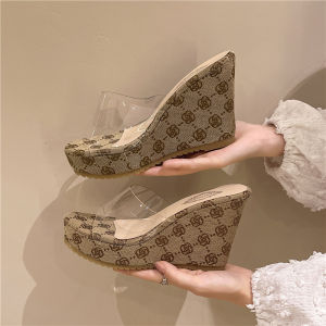 [Free Shipping] Summer New Vintage Style Wedge Heel Outdoor High-Heeled Platform WomenS Shoes Transparent Crystal Sandals