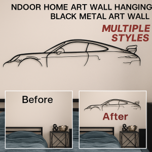Black Metal Sports Car Wall Art Modern 3D Metal Wall Decor for Living Room Bedroom Office Home Interior Wall Hanging Sculpture