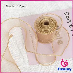 CeeJay ริบบิ้นผ้าใยแก้ว ผ้าโปร่ง เย็บขอบ หน้ากว้าง 4 cm สําหรับตกแต่งเค้ก Organza Ribbon