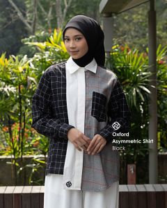 KEMEJA OXFORD ASYMETRIC SHIRT BLACK BY DEENAY BAHAN PREMIUM ATASAN WANITA TANGAN PANJANG MUSLIMAH