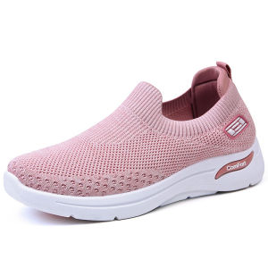 [Free Shipping] WomenS Summer New Style Canvas Shoes Knitted Sock Shoes Soft-Soled Slip-On Shoes Sports Mesh Shoes Casual Mom Shoes