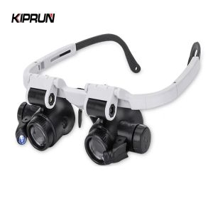 【12h Shipping】Head-Mounted Illuminating Microscope Headband Repair LED Lamp Light Magnifying Glass with 8x 15x 23x Magnifier Loupe