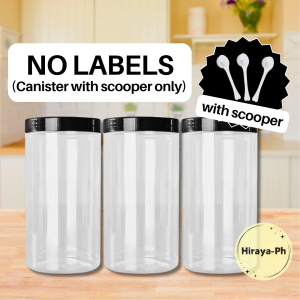 Hiraya Ph 3 Pcs Set 1000 ml Plastic Coffee Canister Clear White w/ Scooper & Waterproof Label Kitchen Container